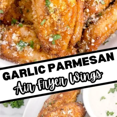 Delicious air fryer garlic parmesan wings garnished with herbs