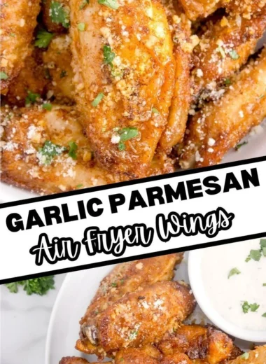 Delicious air fryer garlic parmesan wings garnished with herbs
