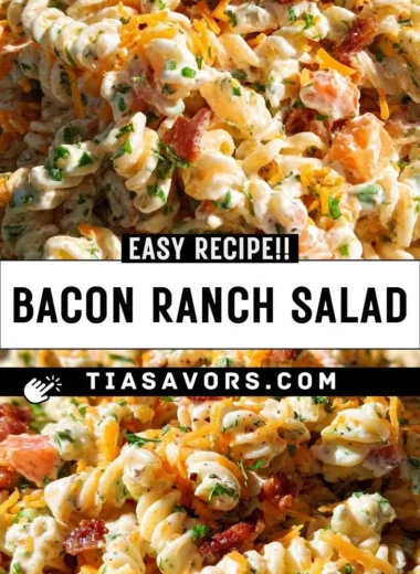 Delicious Bacon Ranch Pasta Salad made with fresh ingredients and crispy bacon