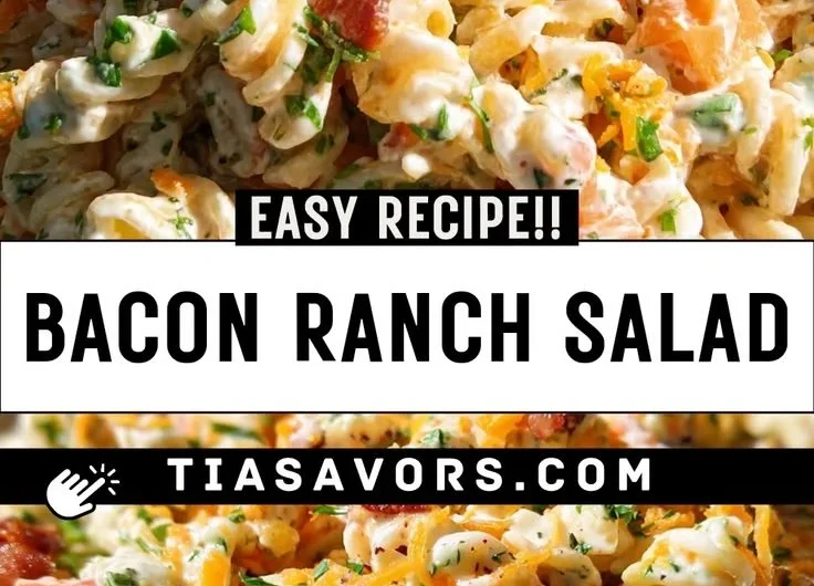 Delicious Bacon Ranch Pasta Salad made with fresh ingredients and crispy bacon