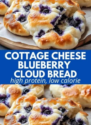 Cottage cheese blueberry cloud bread on a plate, a low-carb healthy snack.