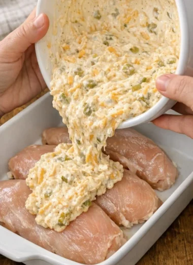 Creamy baked chicken with herbs and spices served on a plate