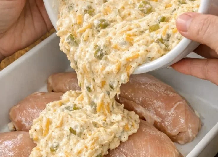 Creamy baked chicken with herbs and spices served on a plate