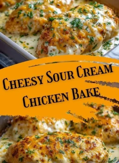 Creamy sour cream chicken bake served with fresh herbs