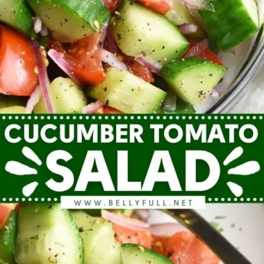 A vibrant Cucumber Tomato Salad with fresh ingredients served in a bowl.
