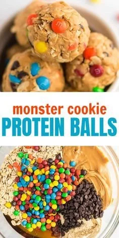 Easy protein balls resembling monster cookies, a healthy snack option.