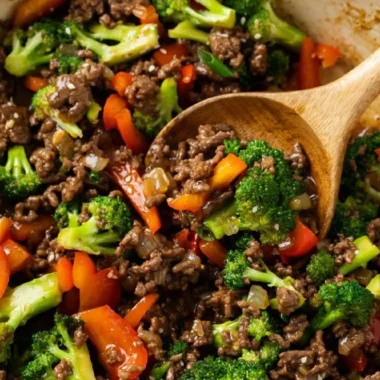 Delicious ground beef and broccoli dish served on a plate