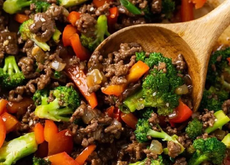 Delicious ground beef and broccoli dish served on a plate