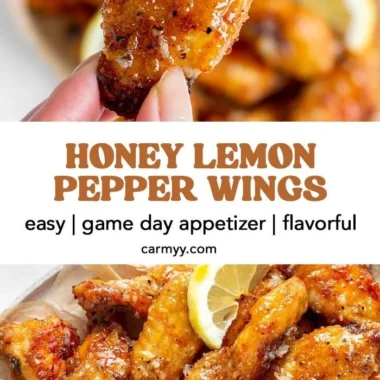 Plate of tasty Honey Lemon Pepper Wings garnished with herbs