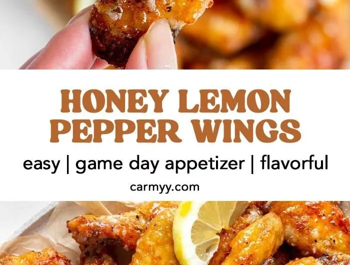Plate of tasty Honey Lemon Pepper Wings garnished with herbs