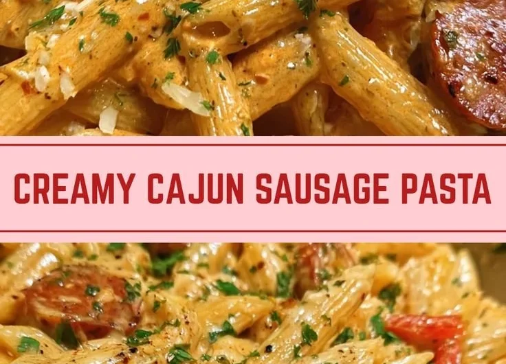 One-Pot Creamy Spicy Cajun Sausage Pasta dish in a skillet