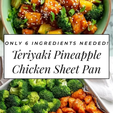 Sweet sheet pan pineapple chicken served with broccoli on a platter