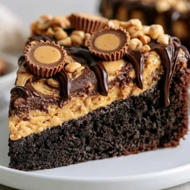Delicious 1-bowl Peanut Butter Cup Dump Cake with chocolate and peanut butter