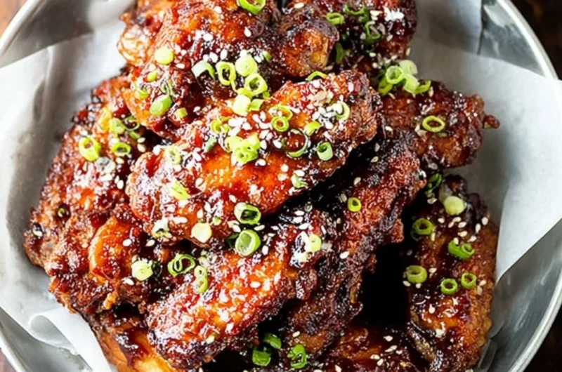 Delicious Air Fryer Korean chicken wings served with dipping sauce