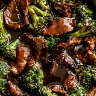 Delicious plate of beef and broccoli stir-fry with vibrant colors
