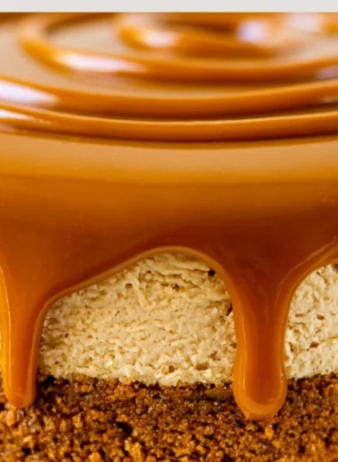 Delicious Biscoff Cheesecake topped with crushed Biscoff cookies