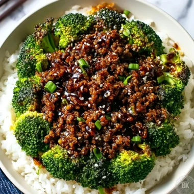 Healthy cozy hamburger meat and broccoli dish for a family dinner