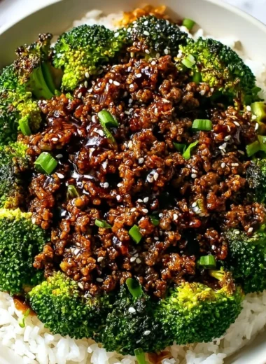 Healthy cozy hamburger meat and broccoli dish for a family dinner