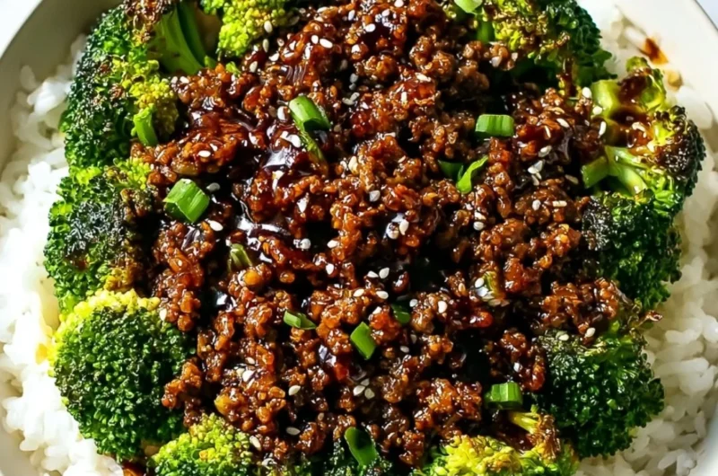 Healthy cozy hamburger meat and broccoli dish for a family dinner