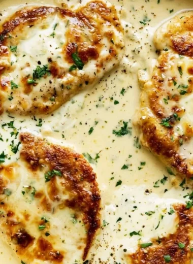 Creamy ranch chicken dish served with vegetables and herbs