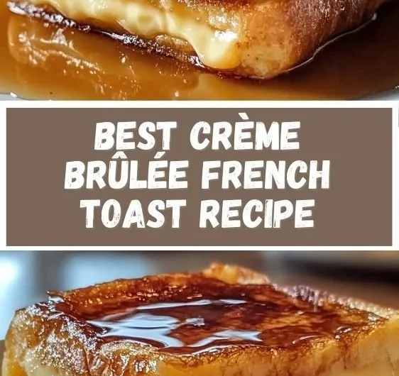 Delicious Crème Brûlée French Toast topped with caramelized sugar and fresh berries.
