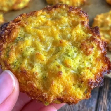 Plate of crispy broccoli cheddar rounds, a low carb snack option.