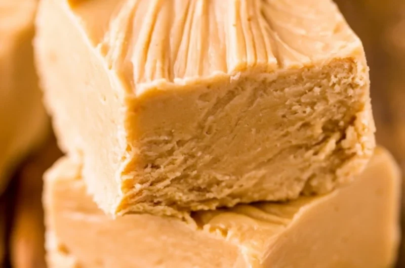 Delicious homemade easy peanut butter fudge square on a plate
