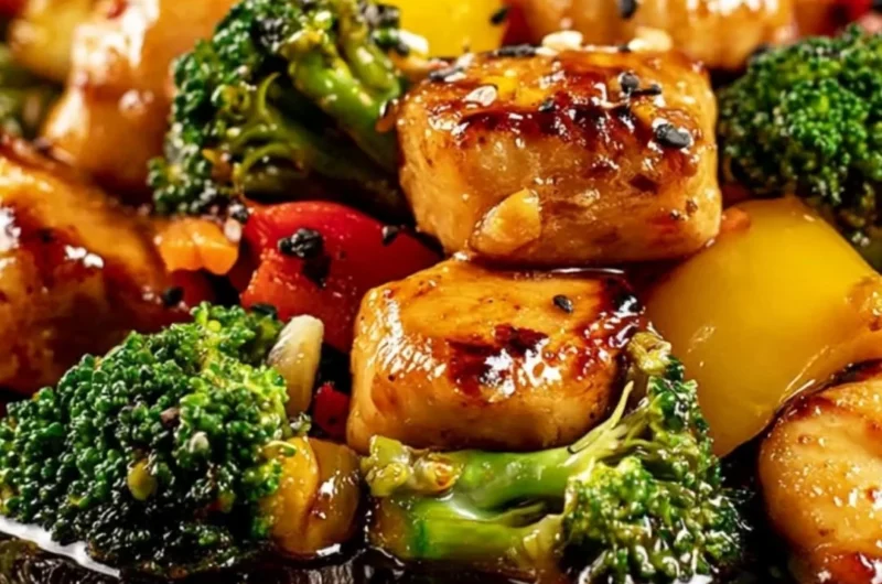 Flavor-packed Blackstone griddle chicken stir fry with colorful vegetables