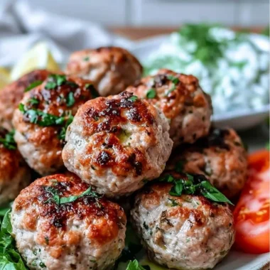 Greek turkey meatballs served with tzatziki sauce