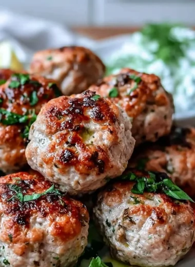 Greek turkey meatballs served with tzatziki sauce