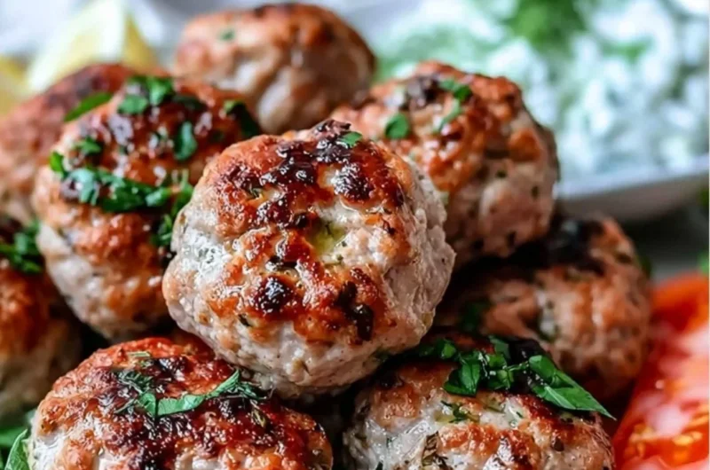 Greek turkey meatballs served with tzatziki sauce