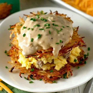 Crispy Hash Browns Breakfast Stack with eggs and cheese