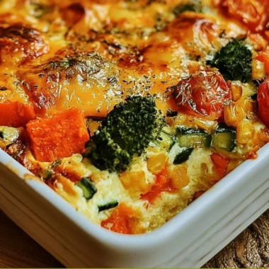 High-protein cottage cheese veggie bake with colorful vegetables