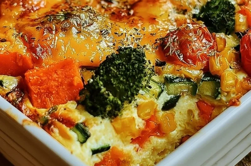High-protein cottage cheese veggie bake with colorful vegetables