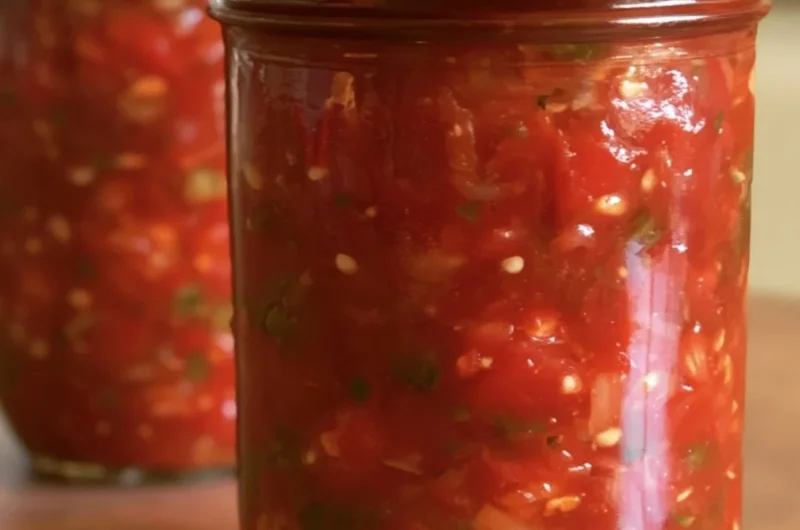 Bowl of homemade salsa made from fresh tomatoes, onions, and cilantro