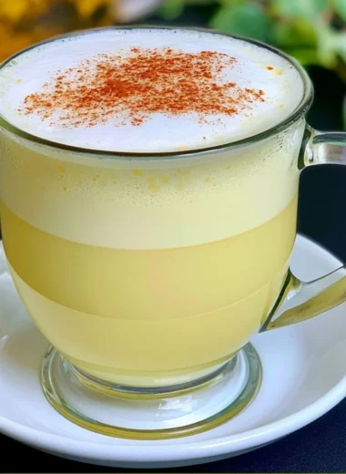 Delicious Honey Chamomile Tea Latte with frothy milk and honey garnish