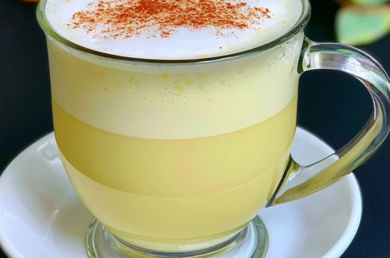 Delicious Honey Chamomile Tea Latte with frothy milk and honey garnish