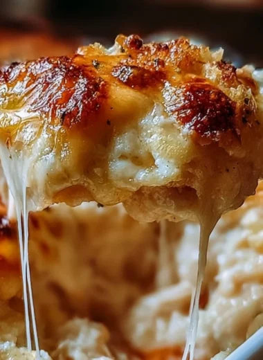 Cheesy high protein chicken parmesan casserole topped with fresh herbs and cheese