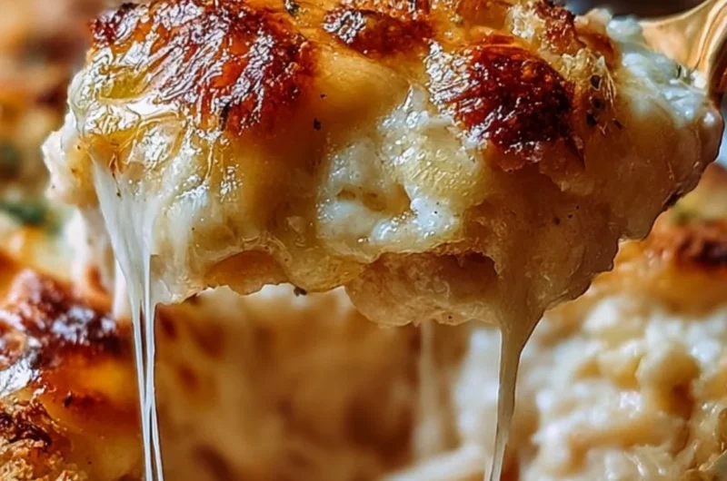 Cheesy high protein chicken parmesan casserole topped with fresh herbs and cheese