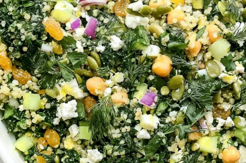 Kale Quinoa Salad with Lemon Dressing served in a bowl
