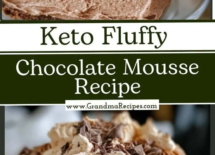 Delicious keto fluffy chocolate mousse topped with whipped cream and berries