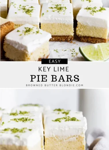 Delicious Key Lime Pie Bars served on a plate with lime slices