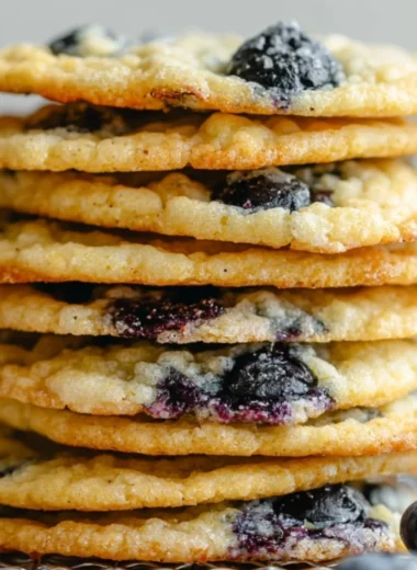 Delicious vegan lemon blueberry cookies on a wooden table