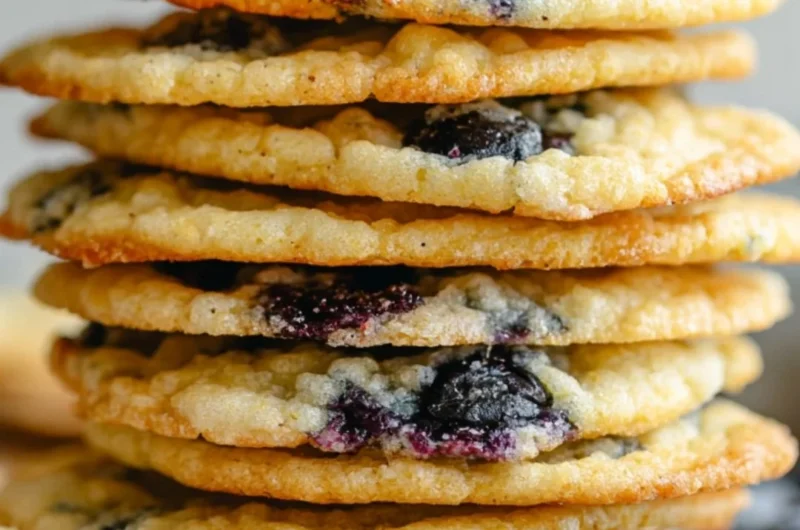 Delicious vegan lemon blueberry cookies on a wooden table