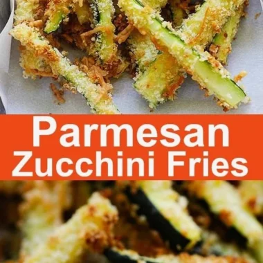 Crispy Parmesan Zucchini Fries served in a basket with dipping sauce
