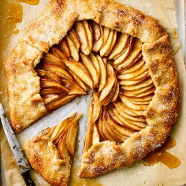 Rustic French Apple Tart with sliced apples and golden crust
