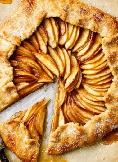 Rustic French Apple Tart with sliced apples and golden crust