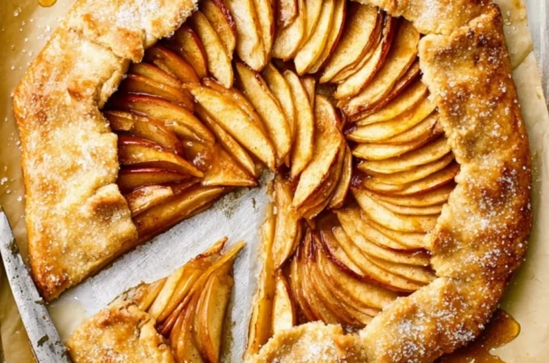 Rustic French Apple Tart with sliced apples and golden crust