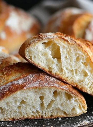 Loaf of rustic Italian crusty bread fresh out of the oven