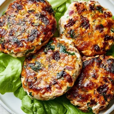 Savory Greek chicken burgers served with fresh toppings and a side of fries.